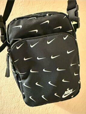 Nike Black Mini Crossbody Bag with White Swoosh Print